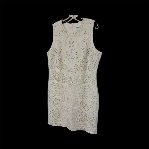 J McLaughlin Classic White Eyelet Sleeveless Sheath Dress SZ XL - Picture 2 of 4